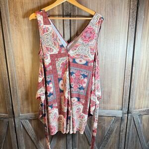 BCBGeneration Boho Paisley Tie Back Romper Flowy Sleeveless large